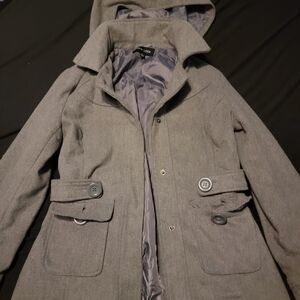New Look Gray Hooded Trench Coat